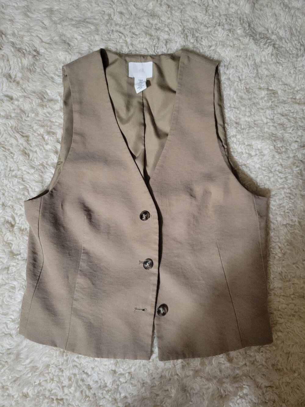 H&M Tan Button-front Vest | Low V-Neck | Tailored Loose Fit | S
